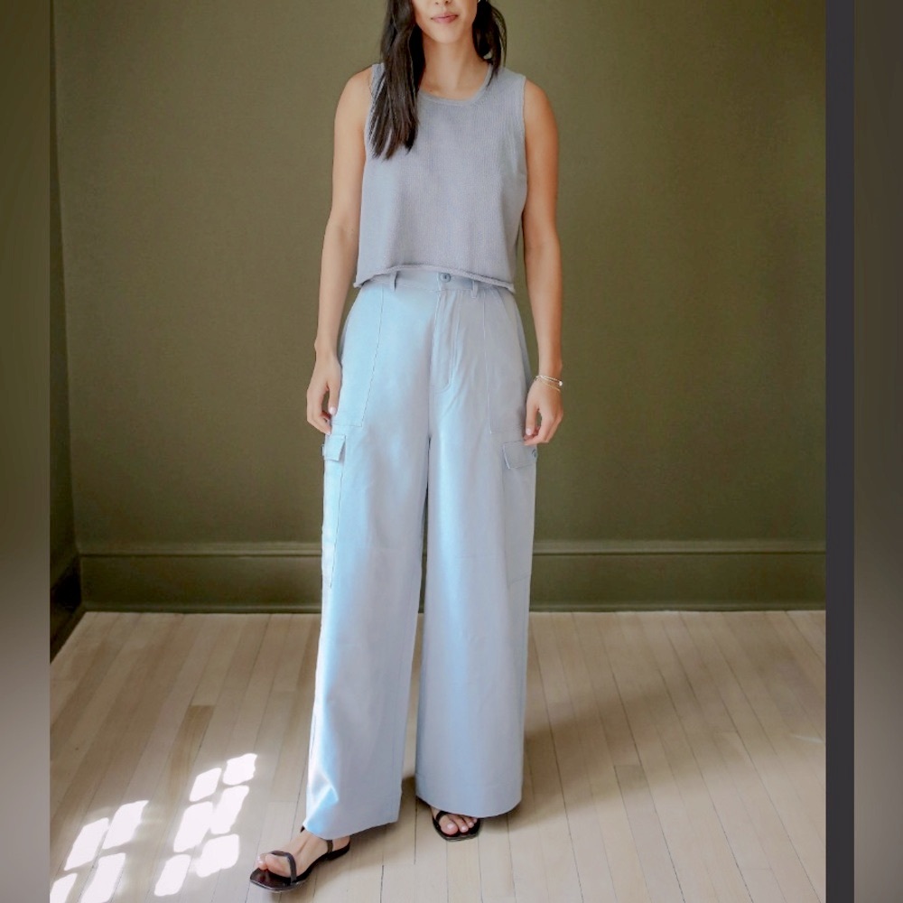 Sister Katie -Women's The Jen Cargo Light Dusty Blue Wide-Leg Pants high waist S
